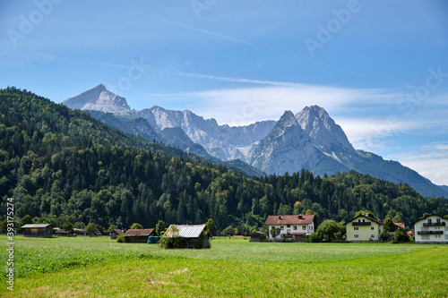 alpine mountain landscape with houses photo