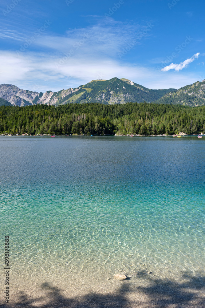 turquoise crystal clear water of the mountain lake eibsee
