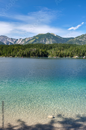 turquoise crystal clear water of the mountain lake eibsee