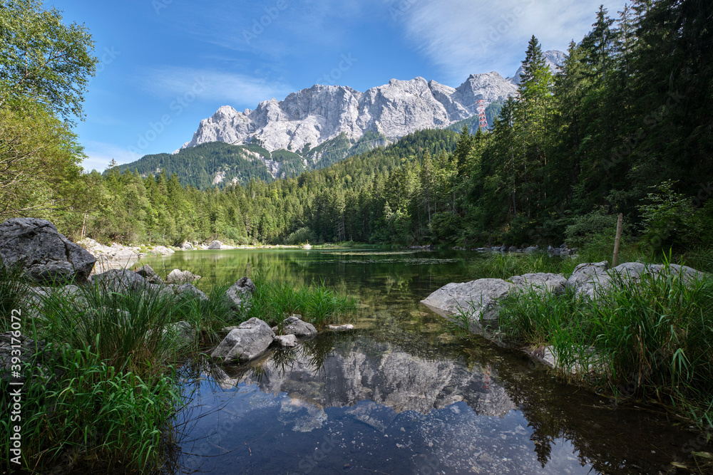 Germanies Highest Mountain Zugspitze With a Lake in the Front