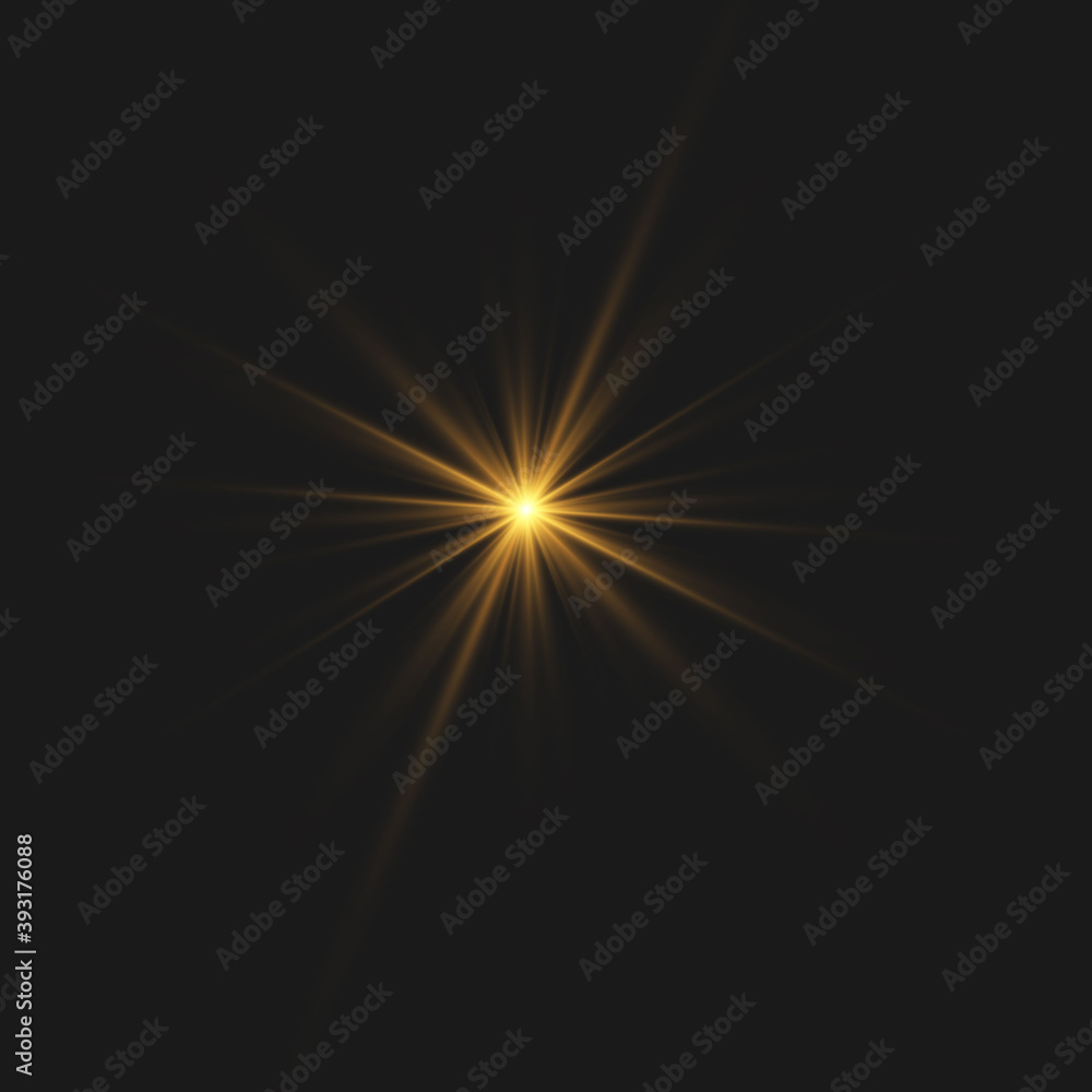 Gold glowing light burst explosion transparent.