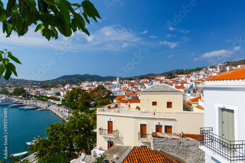 Canvas Print View of the harbour in Skopelos town, Greece.