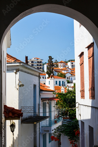 Street in the old town of Skopelos, Greece.