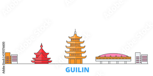 China, Guilin cityscape line vector. Travel flat city landmark, oultine illustration, line world icons