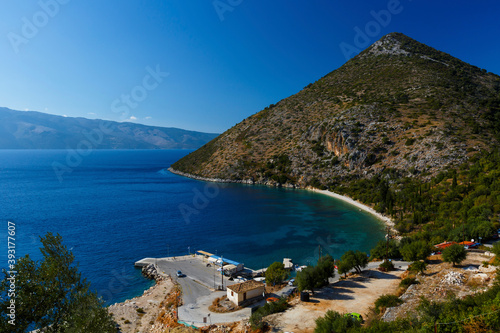 Pisaetos port on Ithaca island and Kefalonia island in the background.