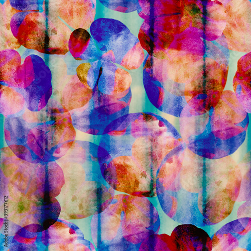 A seamless pattern with flowers and buds in pink, red and violet colors. Abstract repeat floral vivid print. Bold color concept. Surreal vivid flower silhouettes.