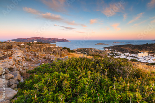 Chora village on Kimolos and Milos island in the distance. photo