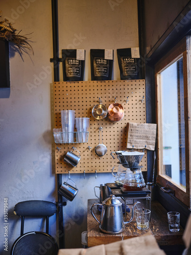 Pour over station in a modern coffee bar in Tokyo. photo