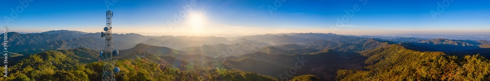 Aerial view of panorama mountian on blue sky with cloud at sunrise in Mae Hong Son Province, Thailand. Aerial view of panorama mountian on blue sky with cloud at sunrise in Mae Hong Son Province, Thailand.