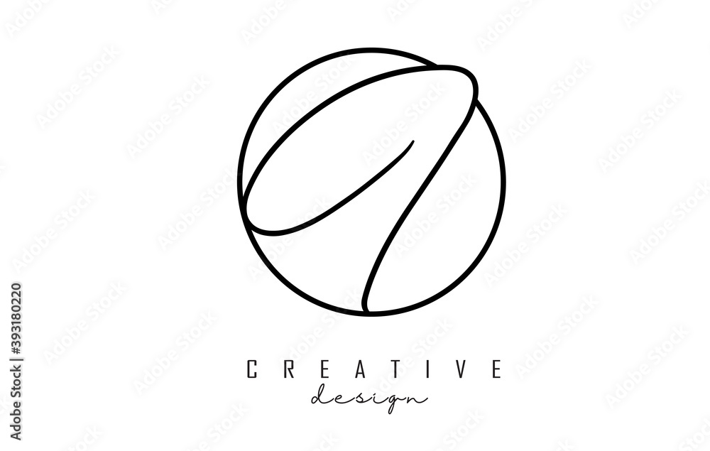 Handwriting letters I logo design with simple circle vector illustration.