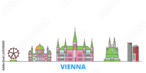 Austria, Vienna City cityscape line vector. Travel flat city landmark, oultine illustration, line world icons
