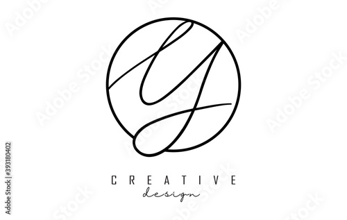 Handwriting letters Y logo design with simple circle vector illustration.