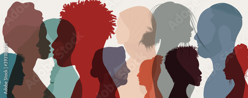 Group diversity people to the side. Attractive good-looking multicultural multi-ethnic men women and girls. Diverse people - Chinese-Arabic-Indian-Caucasian-Afro-American. Racial equality