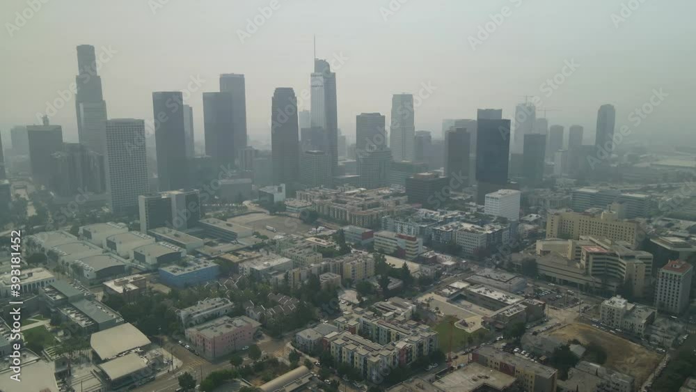 Drone aerial shot 4k. downtown Los Angeles. office skyscrapers buildings in LA center. Urban business offices & apartments. modern city in America. Drone aerial shot 4k. downtown Los Angeles. office skyscrapers buildings in LA center. Urban business offices & apartments. modern city in America.