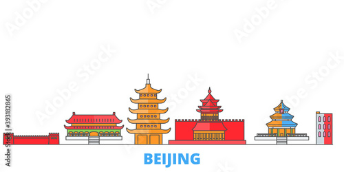 China, Beijing cityscape line vector. Travel flat city landmark, oultine illustration, line world icons