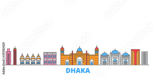 Bangladesh, Dhaka cityscape line vector. Travel flat city landmark, oultine illustration, line world icons photo