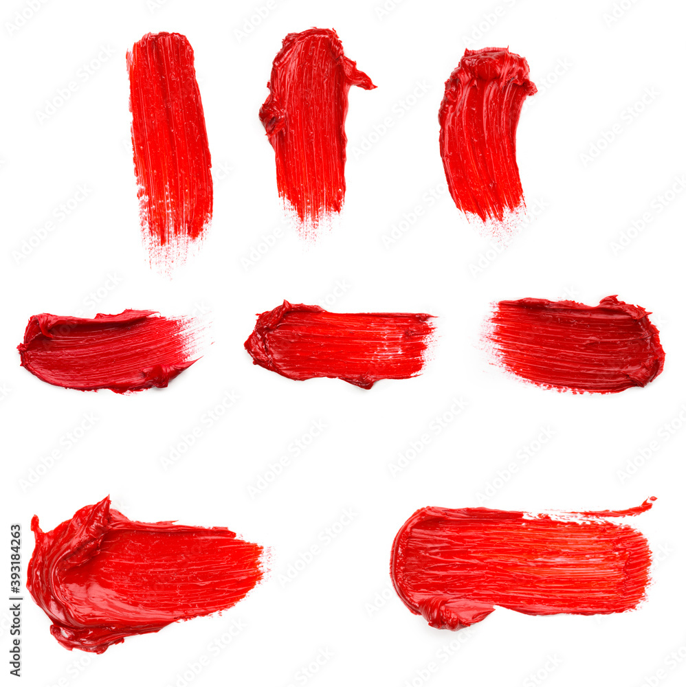 Lipstick smear smudge swatch isolated on white background. Cream makeup texture. Lipstick smear smudge swatch isolated on white background. Cream makeup texture.