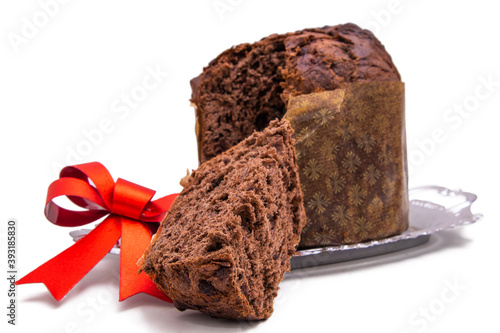 chocolate christmas panettone isolated on white