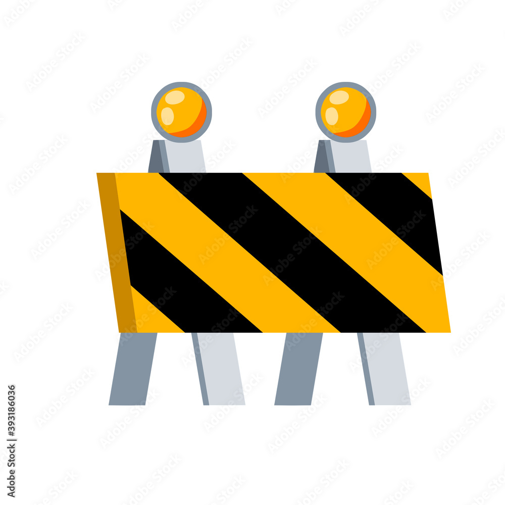 Road barrier. Parking fence. Striped yellow sign. Repair and construction. Warning about danger. Flat cartoon Road barrier. Parking fence. Striped yellow sign. Repair and construction. Warning about danger. Flat cartoon