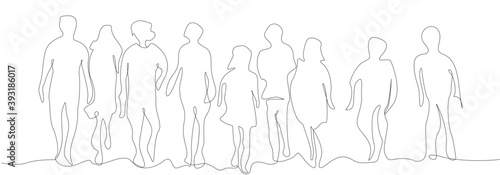 Silhouettes Group of People in a Row. Vector
