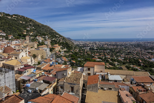 Aerial view of Monreale city. Monreale - town and commune in the Metropolitan City of Palermo. Sicily, Italy, Europe.