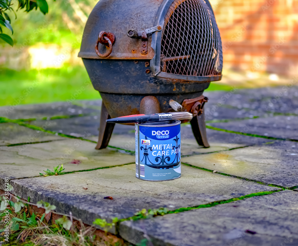 Norwich, Norfolk, UK November 17 2020. An illustrative photo of a tin of metal car paint used