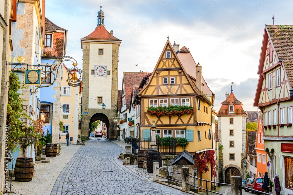 Rothenburg ob der Tauber in autumn. Bavaria, Bayern, Germany.