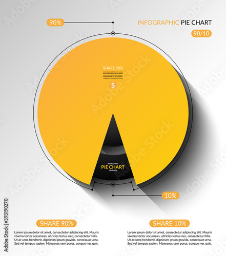 Infographic pie chart template. Share of 90 and 10 percent. Vector illustration