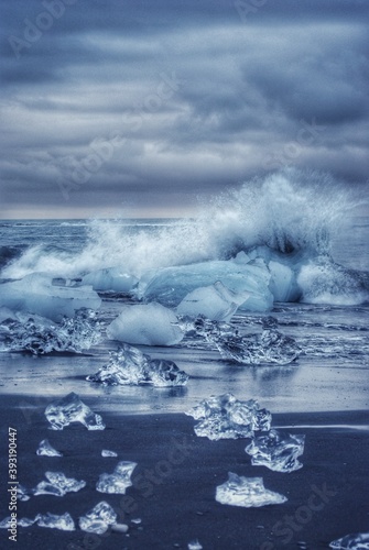 Diamond Beach, a Black sand and ice rocks beach, Jokulsarlon, Iceland