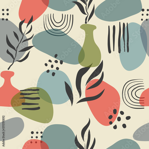 Abstract seamless minimal pattern. Vector floral background with geometric shapes.