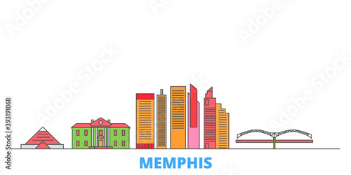 United States, Memphis cityscape line vector. Travel flat city landmark, oultine illustration, line world icons