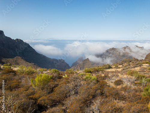 View rocky landscape with clouds in the island of Tenerife.