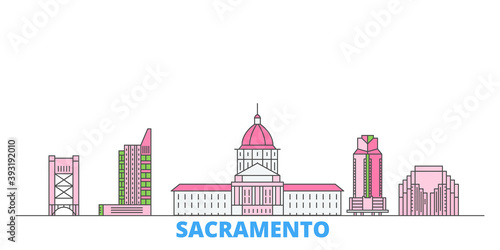 United States, Sacramento cityscape line vector. Travel flat city landmark, oultine illustration, line world icons