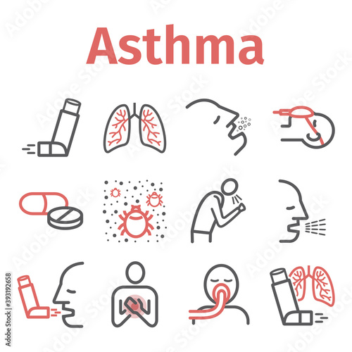 Asthma banner. Symptoms. Asthma line icons. Vector signs for web graphics.