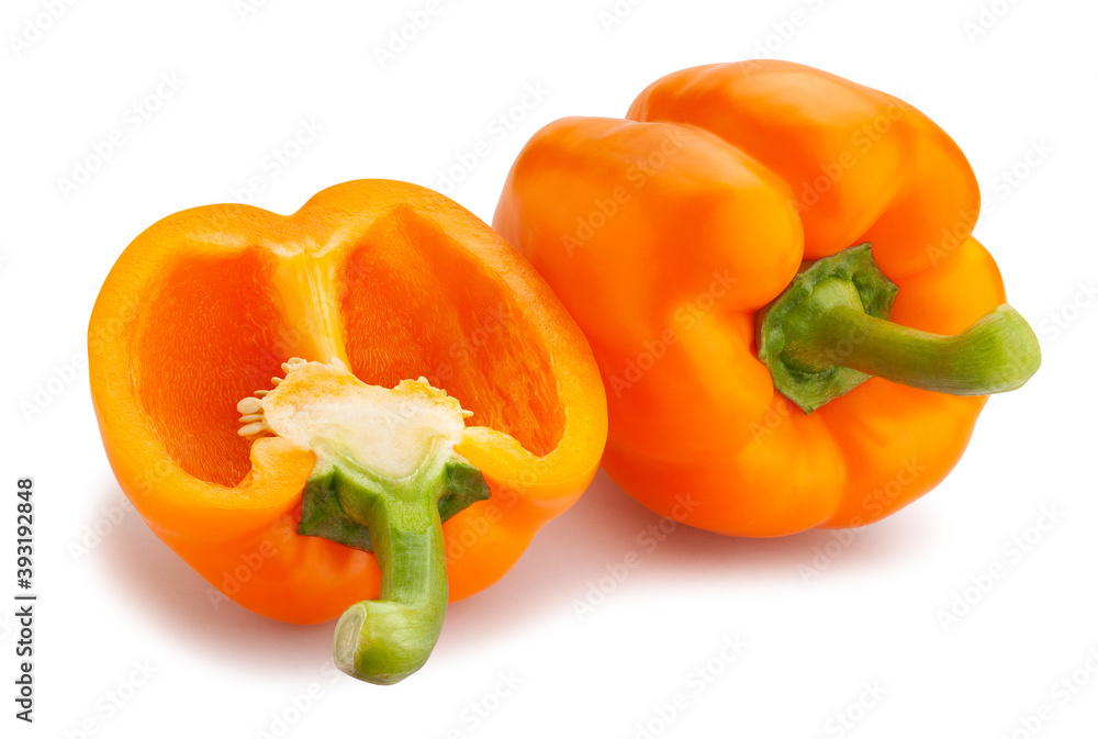 sliced orange bell pepper path isolated on white sliced orange bell pepper path isolated on white