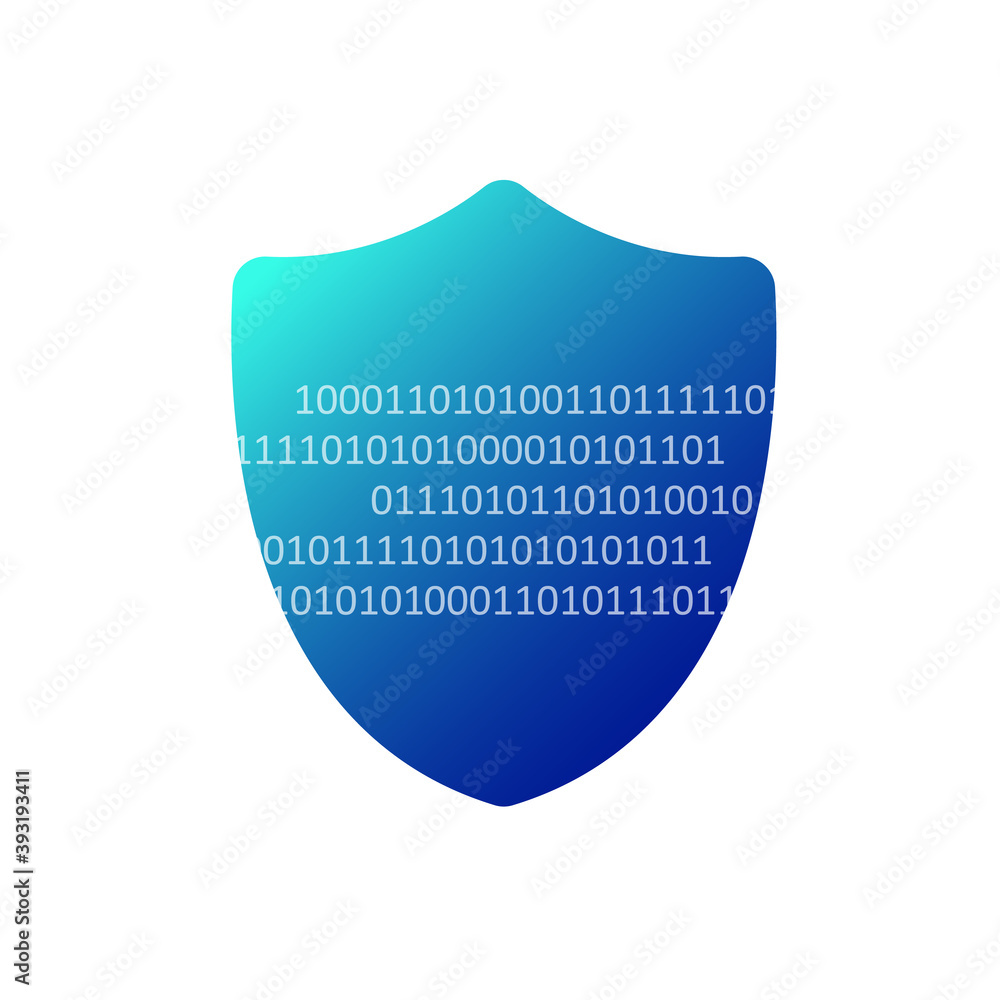Security data concept. Information protection. Isolated shield with binary code. Stock vector illustration isolated on white background.