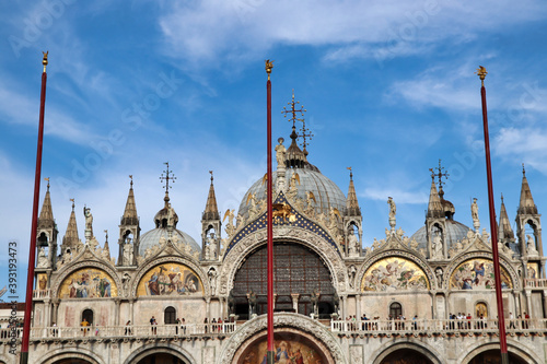 View of San Marco facade cathedral in sunny day in Venice