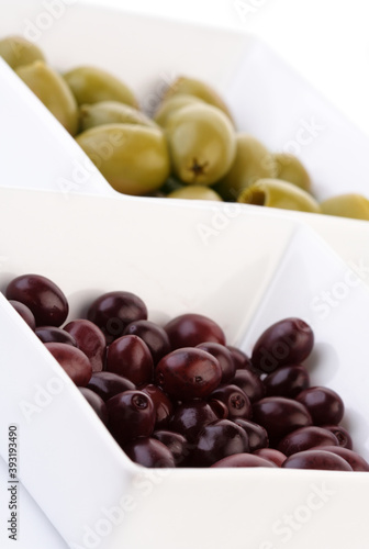 Studio shot of olives in bowl