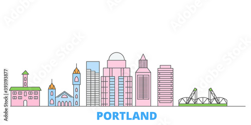 United States, Portland cityscape line vector. Travel flat city landmark, oultine illustration, line world icons