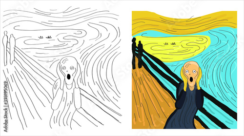 Scream. Edward Munch inspired. Abstract art, flat vector painting.