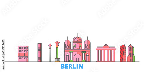 Germany, Berlin City cityscape line vector. Travel flat city landmark, oultine illustration, line world icons