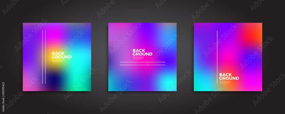 WebBlurred backgrounds set with modern abstract bright color gradient patterns. Smooth templates collection for brochures, posters, banners, flyers and cards. Vector illustration