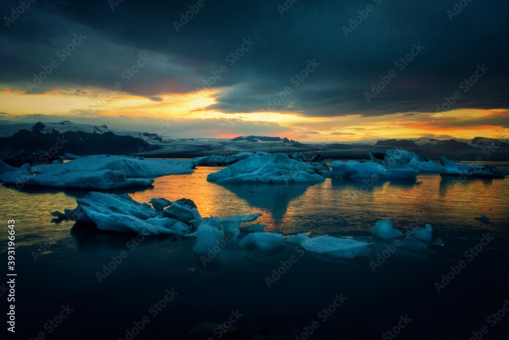 Jokulsarlon lagoon, Beautiful cold landscape, glacier lagoon bay, Iceland