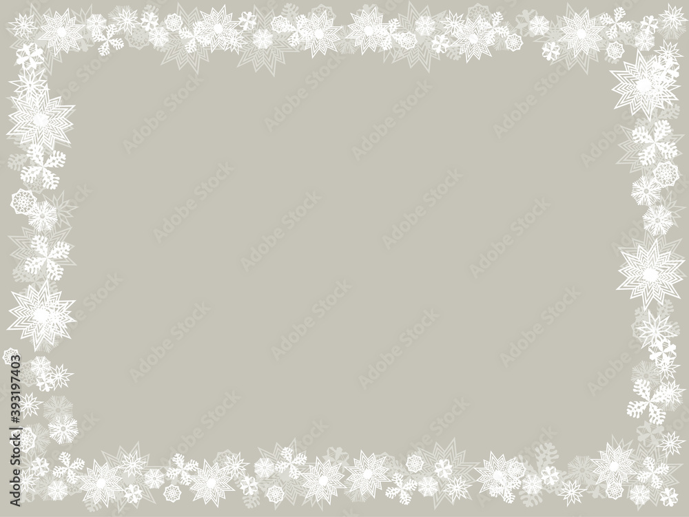 Fototapeta premium Christmas frame, Wallpaper with snowflakes. Simple new year design for banners. Vector illustration.