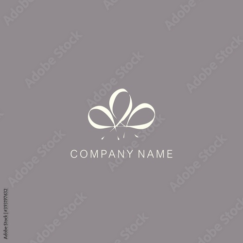 A symbol or logo of a simple, minimalistic, stylized flower or bow shape, consisting of several elements. Made with a curving line.