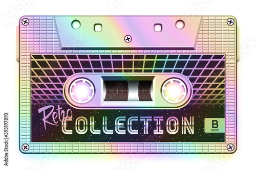 Relistic Iridescent Audio Cassette, Retro Collection, Mixtape in Style of 80s and Retrowave, Synthwave, Vaporwave or Outrun