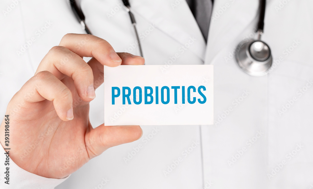 Doctor holding a card with text Probiotics, medical concept Doctor holding a card with text Probiotics, medical concept