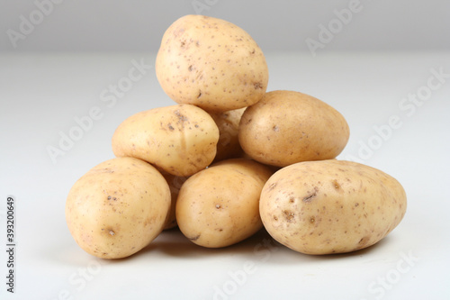 Close up of potatoes on white backround