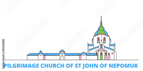 Czech Republic, Pilgrimage Church Of St John Of Nepomuk cityscape line vector. Travel flat city landmark, oultine illustration, line world icons