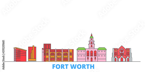 United States, Fort Worth cityscape line vector. Travel flat city landmark, oultine illustration, line world icons